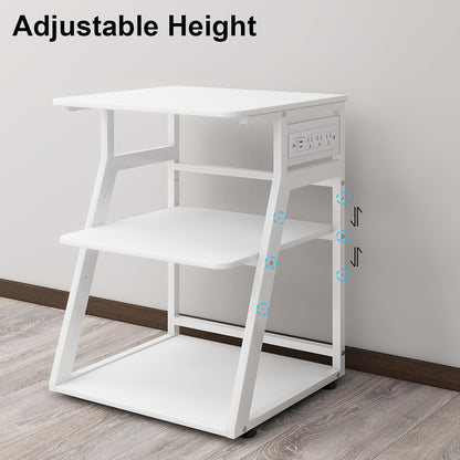 Natwind 23.6"x19.7" Large Printer Stand,3 Tier Printer Table with Charging Station, Rolling Cart with Adjustable Storage Shelf for Home Office Organization, Stand for Heat Press,3D Printer (White)