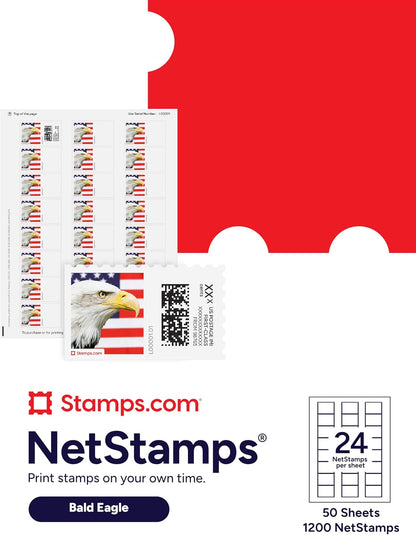 Bald Eagle NetStamps 120-Pack (5 Sheets) Printable Postage Labels (Stamps.com Subscription Required) - Print Approved Postage - Inkjet & Laser Printers - Business, Personal, Home