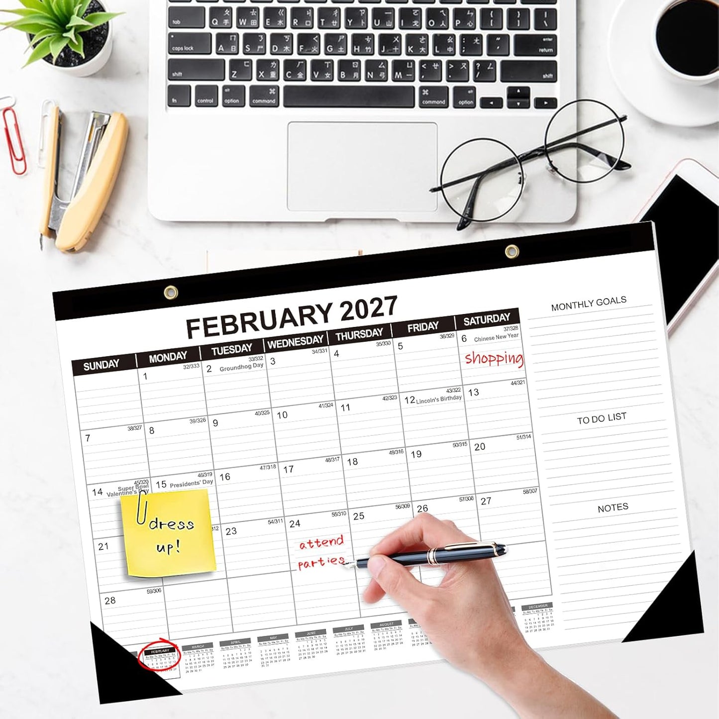 GuassLee Desk Calendar 2026-2027, 3 Packs, 18 Months Calendar 17" × 11.5" Desk Calendar from January. 2026 to June. 2027 with Julian Date, To-do List, Notes, Monthly Goals, for Home School Office