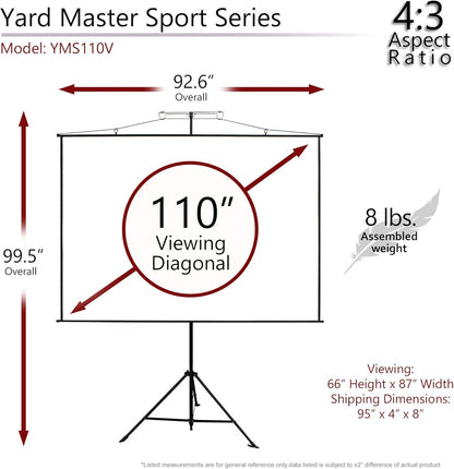 Elite Screens Yard Master Sport, 110-Inch Portable Projector Screen, Dual Tripod/Wall Hanging 2-in-1 Design, 4:3, MaxWhite 1.1 Gain, 180 Degrees, 4K Ultra HD & 3D Ready, Indoor/Outdoor w/ Carry Bag