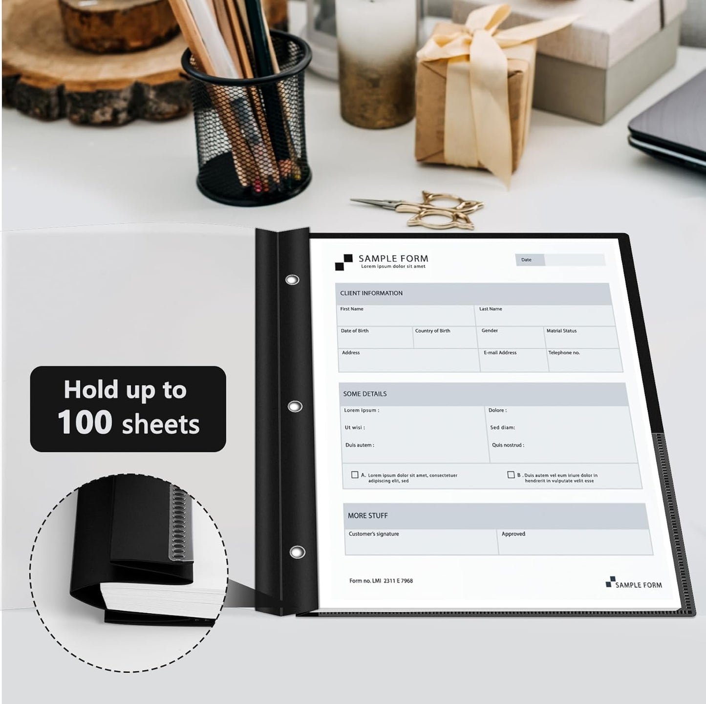 Ndsox 30 Packs Clear Front Report Covers with 3-Prong Fasteners, Plastic Project Presentation Folders Resume Document Covers with Black Back for 8.5" x 11" Letter Size Paper for School Office Business