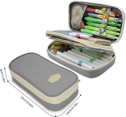 Large Capacity Pencil Case - Durable Zipper Aesthetic Pen Pouch, Big Storage Organizer for School, Office & Travel - Waterproof & Multi-Use (Gray)
