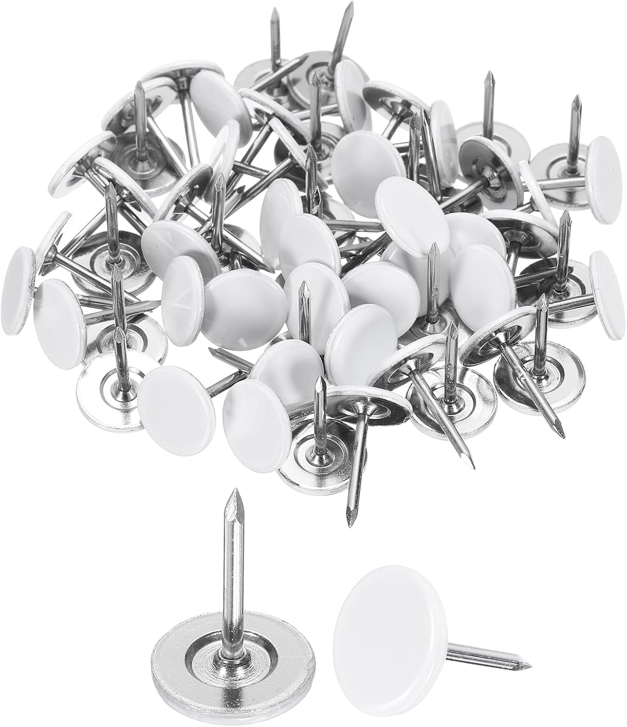 uxcell 100Pcs Upholstery Tacks, 11mmx15mm Flat Head Thumb Tack Decorative Furniture Nails Push Pins for Furniture Sofa Headboards, White