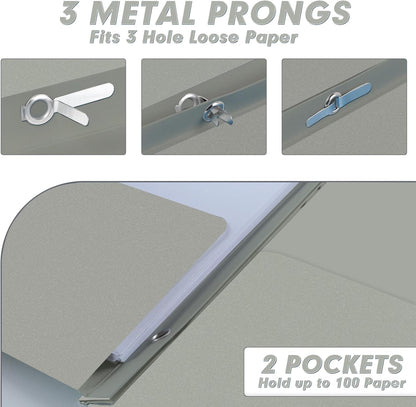 Two Pocket Folders, PANDRI 30 Pack Two Pocket Folders with Prongs, 3 Prong Folders Designed for Office and Classroom, Letter Size Grey