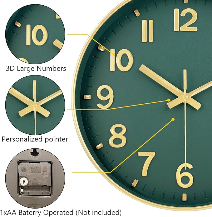 Wall Clocks Battery Operated, 12 Inch Non Ticking Digital Wall Clock, Silent Analog Clock for Bedroom Living Room Kitchen Office Gym Classroom Decor, Large Number Clocks for Seniors Elderly