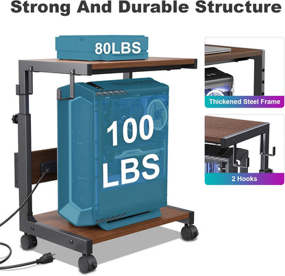 Computer Tower Stand with Charge Station and USB Charging Port - Height Adjustable PC Tower Stand, Under Desk CPU Holder Cart with Locking Caster Wheels for Fits Most PC