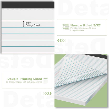 White Legal Pads 8.5 x 11 Narrow Ruled, 3 Pack Notepads College Ruled Pads of Paper With Sturdy Back 37 Lines 70 GSM Paper, Writing Note Pads 30 Sheets Per Writing Pad for Taking Notes, Reminders