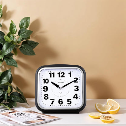 5.5" Large No Ticking Analog Alarm Clock,Silent Readable for Seniors,Easy to Set,Gradual Rise Alarm,Big Numbers,Gentle Wake,Snooze, Lighted on Demand,Battery Operated,Black