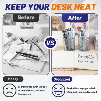 Segarty Pen Holder for Desk, 6 Pack Round Silver Pen Holder, Wire Mesh Pencil Cup Containers Set, Desktop Organizer for Office Supplies, School Classroom, Home, Makeup Brush