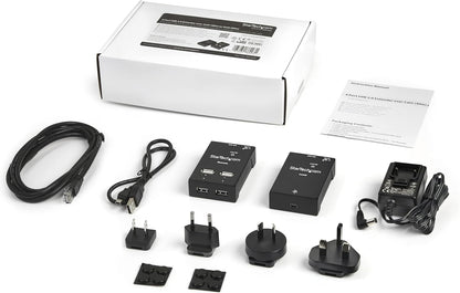 StarTech.com 4-Port USB 2.0 Extender - 130ft (40m) USB Over Cat5/Cat6 Extender - Compact USB 2.0 Over Ethernet Extender, TAA (USB2004EXTV)