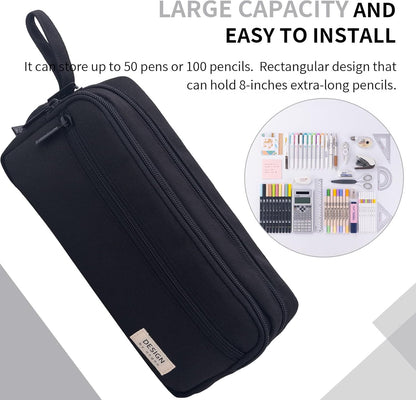 HVOMO Large Pencil Case High Capacity Holder Box Storage bag Desk Organizer Marker Pouch Pen For Middle School Office College Adult Girl and Boy(Black)