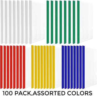 TOTiyea 100 Pack Clear Report Covers with Sliding Bars, 9mm (70 Sheet Capacity) 5 Assorted Colors Sliding Bar File Folders, for Letter Size