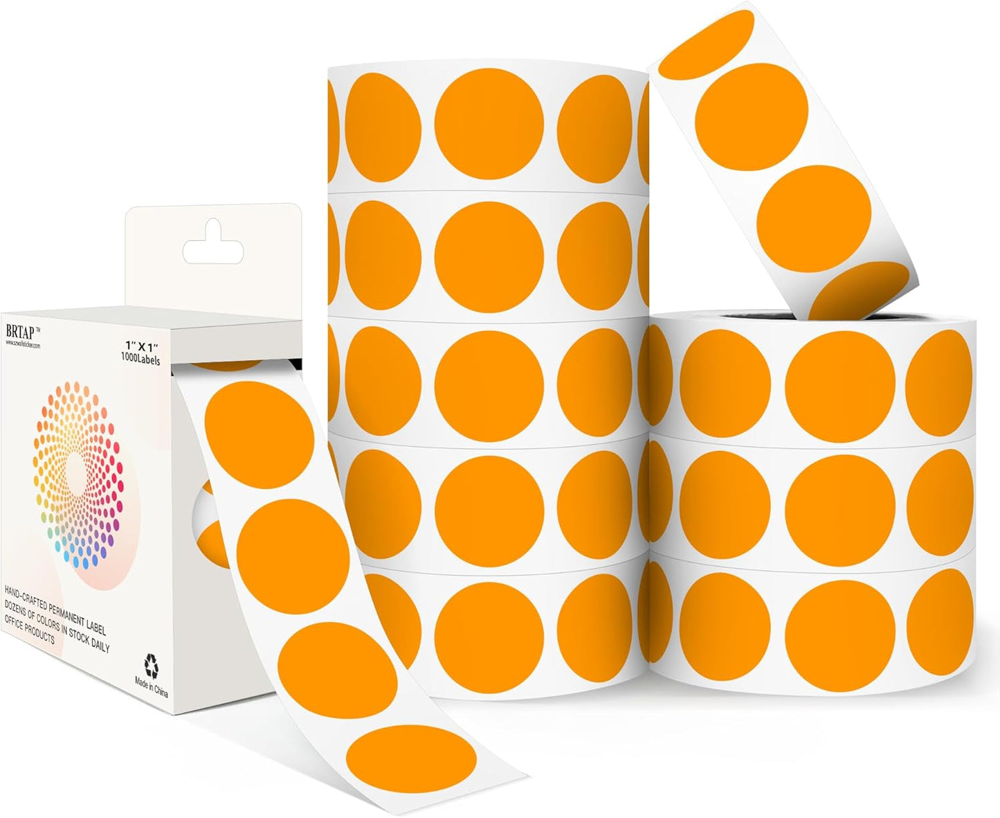 Orange 1 Inch Round Color Coding Dot Labels, 10 Rolls 10000 Dot Stickers in Dispenser Box - Permanent Adhesion, Vibrant Colors, Highly Visible