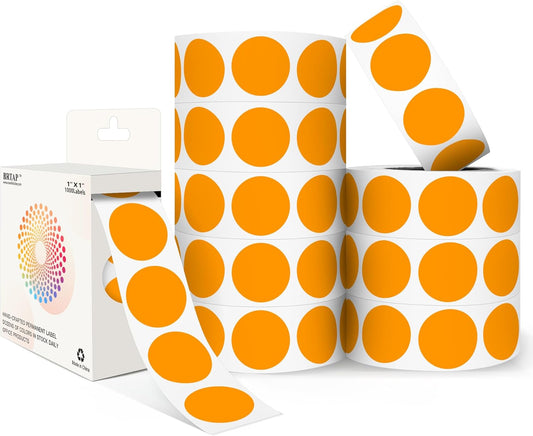 Orange 1 Inch Round Color Coding Dot Labels, 10 Rolls 10000 Dot Stickers in Dispenser Box - Permanent Adhesion, Vibrant Colors, Highly Visible