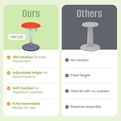 Wobble Stool for Kids Ages 7–12; Adjustable Height Wobble Stools for Classroom Seating with Soft Cushion; Flexible Wiggle Chair for Focus and ADHD Support + Bonus Visual Timer (Sunny Orange)
