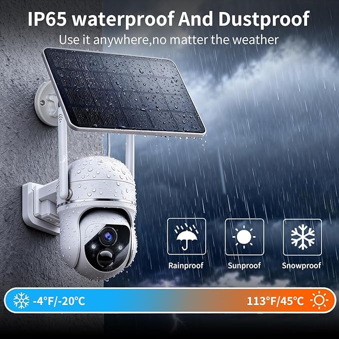 Solar Wireless Security Camera 3MP 360° View Solar Battery Powered WiFi Camera AI Motion Detection/2-Way Talk/Spotlight/Siren/IP65/Cloud/Up to 512G SD Storage( About 180 Days Storage SD Card Included)