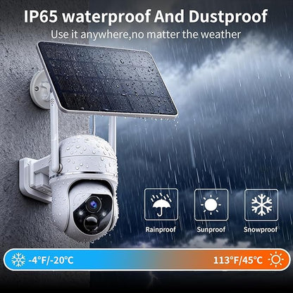 Solar Wireless Security Camera 3MP 360° View Solar Battery Powered WiFi Camera AI Motion Detection/2-Way Talk/Spotlight/Siren/IP65/Cloud/Up to 512G SD Storage( About 180 Days Storage SD Card Included)