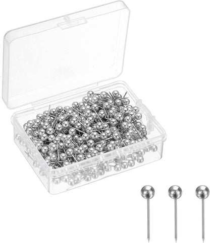 uxcell 400 Pcs Push Pins, Map Thumb Tacks 4mm Round Head Decorative Push Pins for Bulletin Board Home Office Travel Wall DIY Crafts Map Photo, Silver