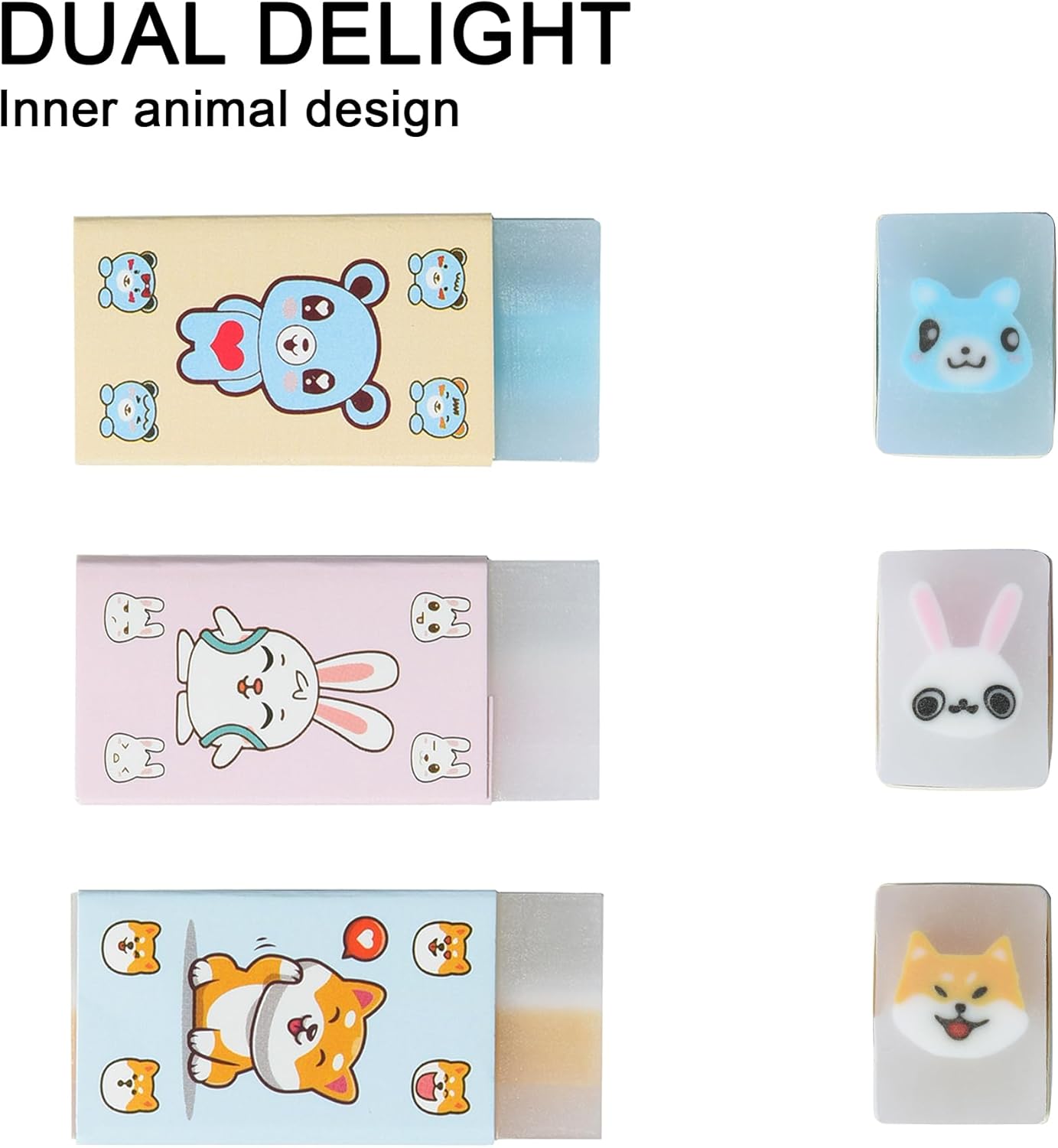 18Pcs Cute Animal Erasers for Kids Bulk, Kawaii Fun Pencil Jelly Erasers for School Classroom Supplies Prize Gifts Party Favors