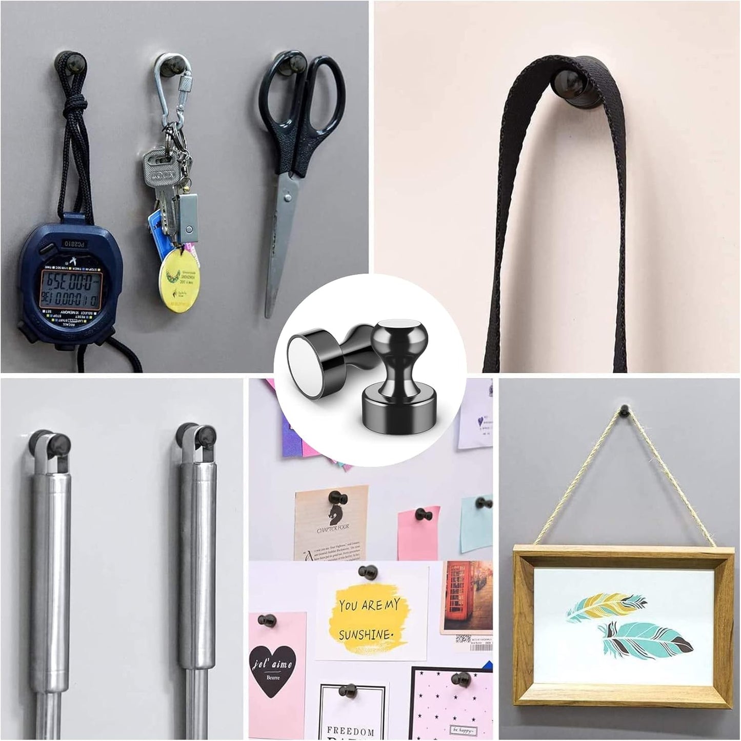 Grtard 48 Pack Black Magnetic Push Pins, Fridge Magnets for Whiteboard, Whiteboard Magnets Refrigerator Magnets, Small and Strong Push Pin Magnet for Office, School, Locker, and Map Magnet