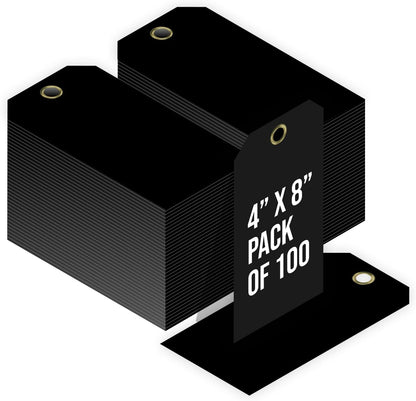 Tags 4 Less 15 Mil Waterproof Plastic Tags, Pack of 100 – 4” x 8” Heavy Duty Plastic Tags for Labeling, Outdoor Tagging, Equipment Labeling, Luggage, Valves & More (Black)