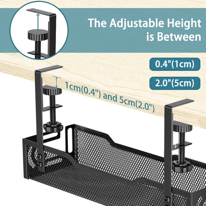 Under Desk Cable Management Tray, No Drill Mesh Desk Cable Tray, Wire Management Tray Cable Management Rack, Wire Organizer and Cable Management Box (Black)