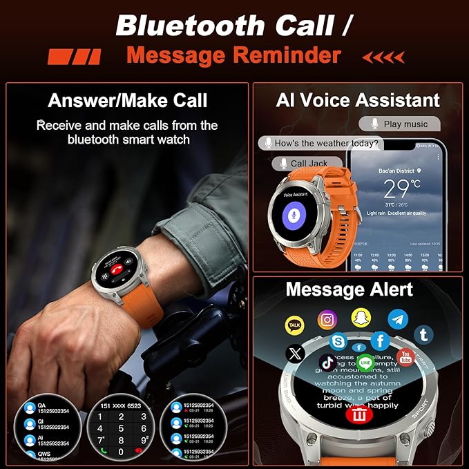 Smart Watch for Men GPS Fitness: 1.43" AMOLED Military Make Answer Call Running Digital Mens Watches Waterproof Smartwatch Android Phone iPhone Samsung Compatible Step Tracker SpO2 Heart Rate Monitor