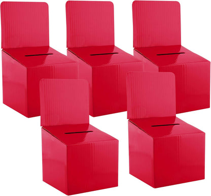 Raffle Ticket Donation Collection Ballot Box Reusable Sturdy thick Cardboard with Slot comment Suggestion Box With Removable Header 6H x 6W x 6D, Display area 6H x 6W(Pink 5 pack)