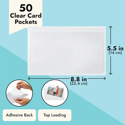 Juvale Photo Sleeves - 5.5 x 8.8 Inches, Clear, 50 Pack - Index Card Holder & Label Sleeves for Planners - Top-Load Card Protector - Office Supplies