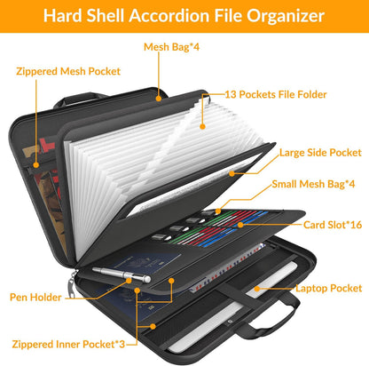 Hard Case Fireproof Document Box, Important File Organizer with Lock Waterproof Zipper, Portable Home Office Travel Storage Accordion Folder for Letter A4 Laptop Files