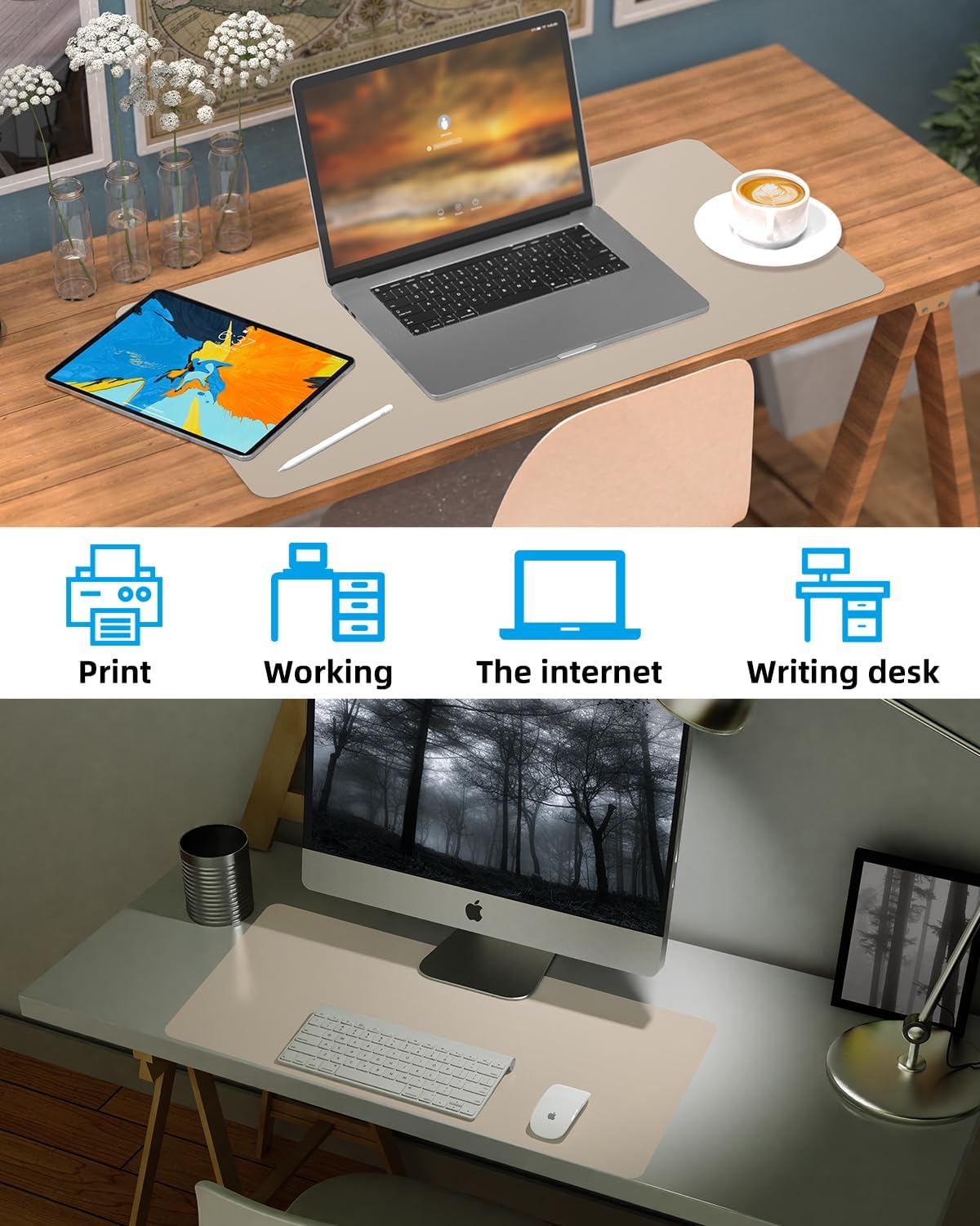 Small Desk Mat,Leather Desk Pad Protector,Desk Mouse pad,Office Desk mat,Laptop Mat for Desk, Non-Slip PU Leather Desk Blotter,Waterproof Desk Writing Pad for Office/Home(31.5"x15.7",Apricot)