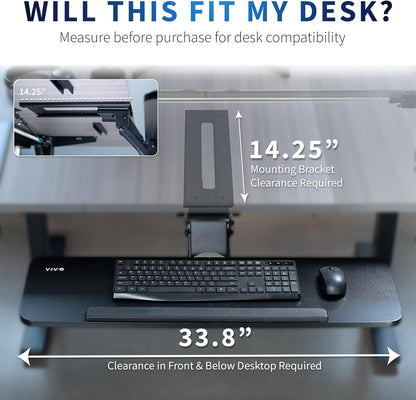 VIVO Adjustable Computer Keyboard and Mouse Platform Tray, 34 x 10 inch Ergonomic Under Table Desk Mount Drawer Underdesk Shelf, Black, MOUNT-KB36B