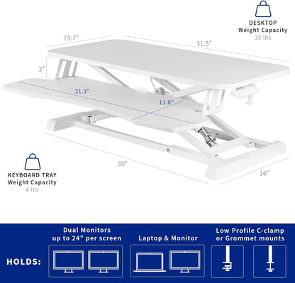 VIVO 32 inch Desk Converter, K Series, Height Adjustable Sit to Stand Riser, Dual Monitor and Laptop Workstation with Wide Keyboard Tray, White, DESK-V000KW