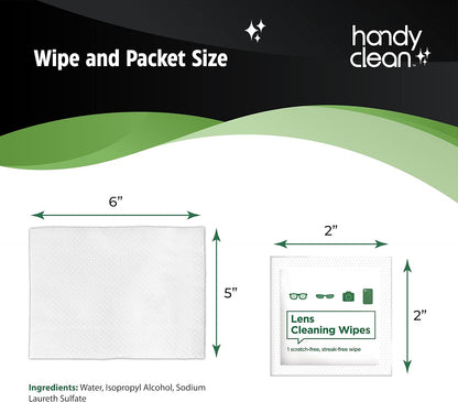HandyClean Pre-Moistened Lens Cleaning Wipes, Eyeglass Wipes, Screen Wipes, Case of 8 Boxes - 200 ct of 6 x 5 inches Individually Packed Lens Cleaner Wipes