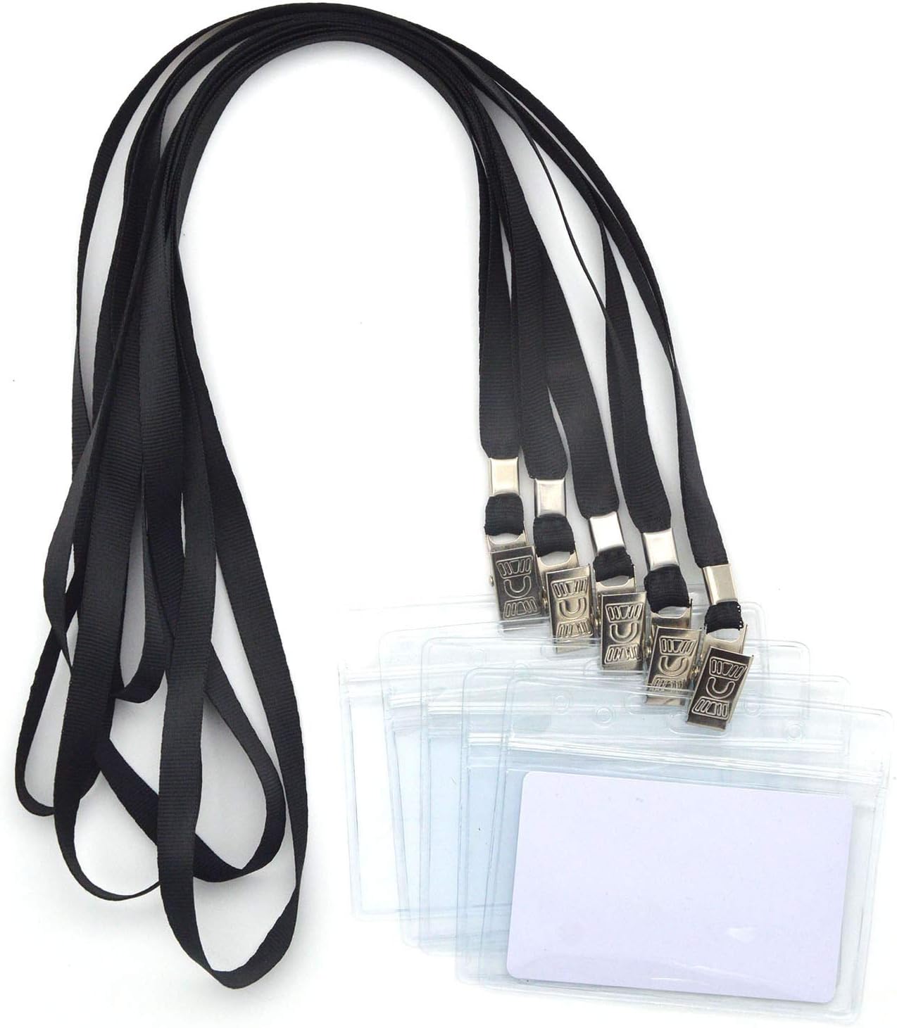 Bird Fiy 50 Pcs Waterproof Type Clear Plastic Horizontal Name Tag Badge Id Card and 50 Pcs Black Nylon Lanyard
