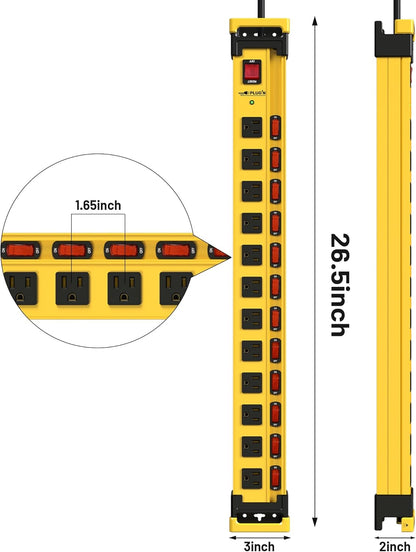 Plug'n 12 Outlet 3300J Surge Protector Power Strip,Individual Switches,9FT/14AWG/15AMP/1875W Power Cord,Heavy Duty Metal Power Strip with Cord Manager,for Workshop,Garage,Shop,2 Packs