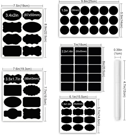 Chalkboard Labels 244 PCS, Waterproof Reusable Blackboard Stickers with 2 Chalk Marker, Erasable Handwritten Stickers or Food Containers, Mason Jars, Pantry, Bottles Storage Bins (244 PCS)