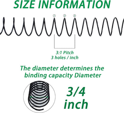 RAYSON 19mm Wire Spiral Coil Binding, 3:1 Pitch, 3/4" Metal Spiral Binding Coil 160 Sheets Capacity, Black Color & Pack of 50