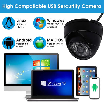 SVPRO Waterproof USB Security Camera with 80ft Infrared Night Vision, HD 720P Outdoor Indoor Day Night Video Camera,CCTV Dome Camera for Home Surveillance System,3.6mm Lens with IR-Cut,Metal Housing