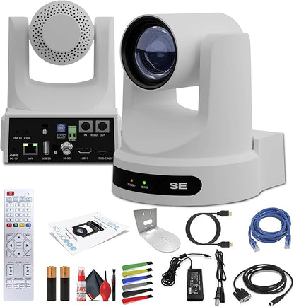 PTZOptics Move SE SDI/HDMI/USB/IP PTZ Camera with 20x Optical Zoom (White) (PT20X-SE-WH-G3) + Universal Wall Mount (White) + Lens Cleaning Kit + HDMI Cable + Ethernet Cable + Color Wire Ties