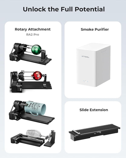 xTool F1 2-in-1 Dual Laser Engraver with Slide Extension, Rotary Extension and Smoke Purifier, Lightning Speed Portable Fiber Laser Engraver for Metal Wood