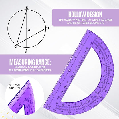 EBOOT Student Geometry Math Set, Drawing Compass and 6 Inch Swing Arm Protractor 180 Degree Math Protractor (Purple)