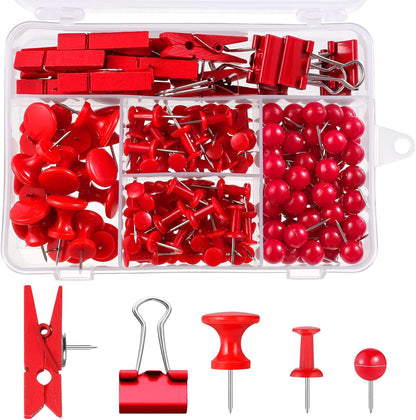 BESARME 200 Pieces Red Push Pins, 5 Style Thumb Tacks Decorative Pins for Cork Board Bulletin Wall Craft Office Home Supplies