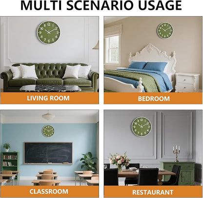 Modern Wall Clock, 10 Inch Digital Wall Clocks Battery Operated, Round Non Ticking Silent Analog Clock for Bedroom Living Room Kitchen Office Gym Classroom Decor, Olive Green