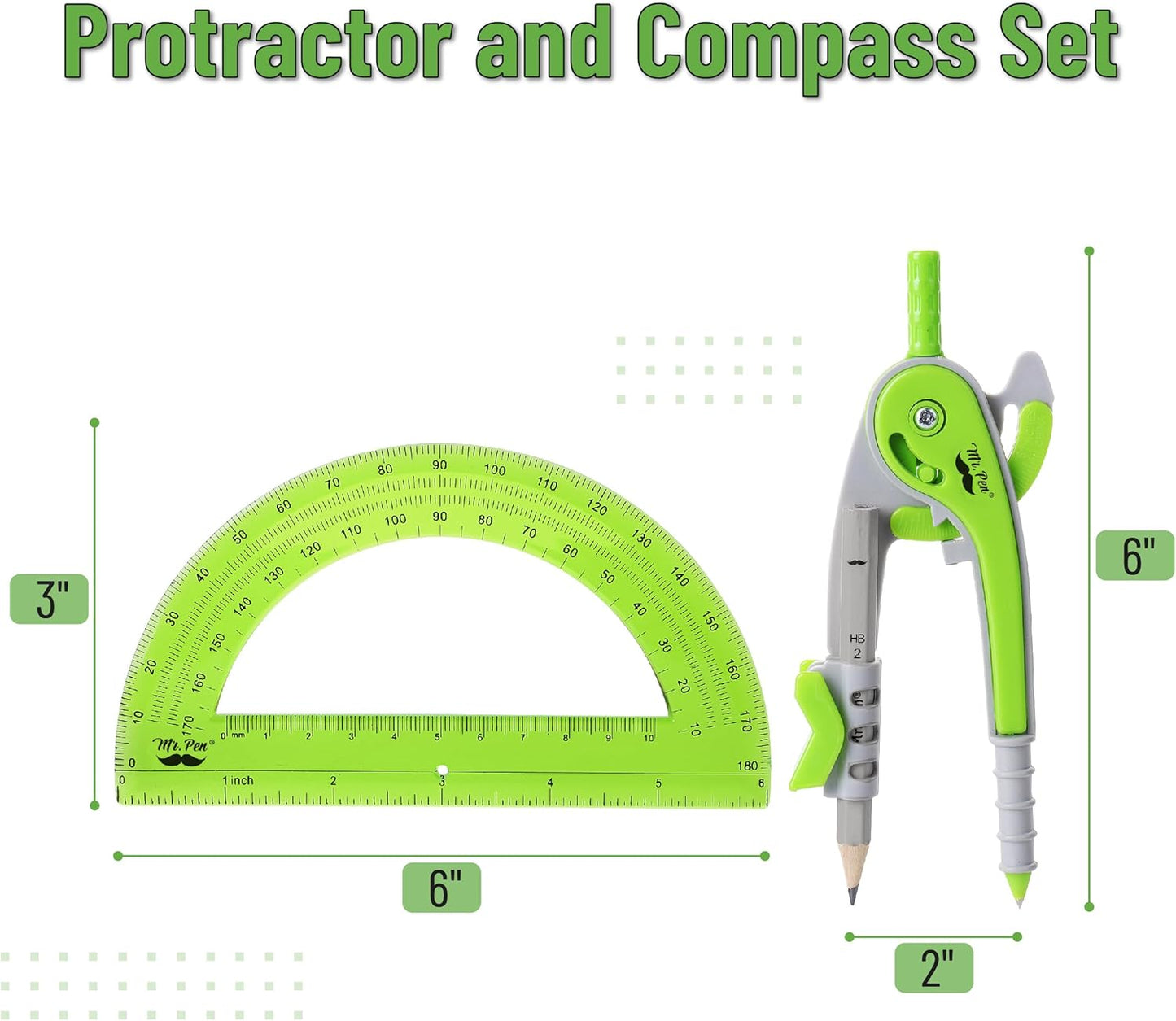 Mr. Pen- Compass and Protractor Set, Geometry Kit, Compass Protractor Set, Protractor, Compass for Geometry, Math Compass, Compass School, Math Compass and Protractor, Back to School Supplies