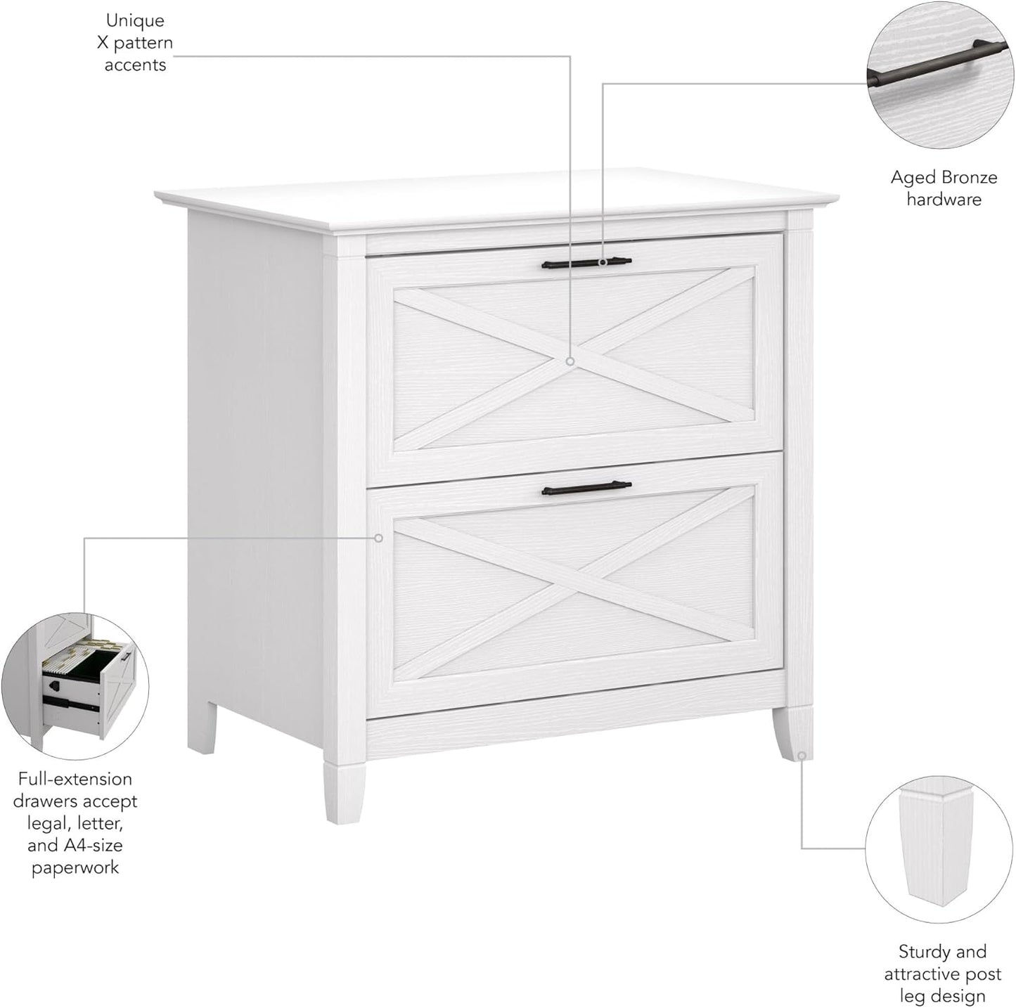 Bush Furniture Key West Lateral File Cabinet, Modern Farmhouse 2 Drawer File Cabinet for Home Office