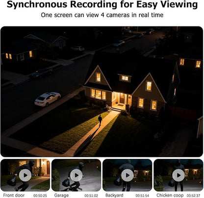 Solar Security Cameras Wireless Outdoor, 2 Cam-Kit, 4MP Home Security System with Color Night Vision, 2.4G & 5G WiFi, 360° Pan & Tilt, 64GB Local Storage, No Subscription, Motion Detection, Spotlight