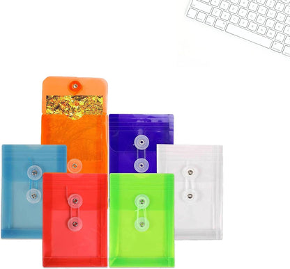 JAM PAPER Plastic Envelopes with Button & String Tie Closure - 4 1/4 x 6 1/4 - Assorted Colors - 6/Pack
