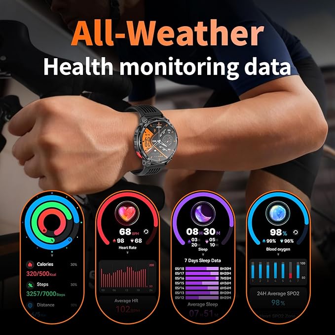 Mens Smart Watch for Android Phones and iPhone,Military Sport Smart Watches for Men Fitness Tracker Watch with Flashlight/Compass/Waterproof/100 Days Battery/Heart Rate/Sleep/100+ Sport Modes