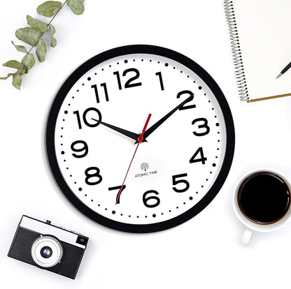 Atomic Wall Clock 12 Inch, Modern Clock Battery Operated Classic Analog Decorative for Kitchen, Living Room, Office, Bedroom, Bathroom (Black)